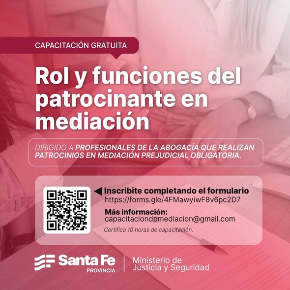 CAPACITACION GRATUITA: Rol y funciones del patrocinante en mediación - inicio 21/10/2024